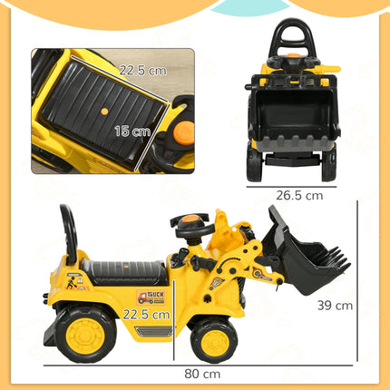 NO POWER 3-in-1 Ride On Toy Bulldozer Digger Tractor Pulling Cart - Yellow