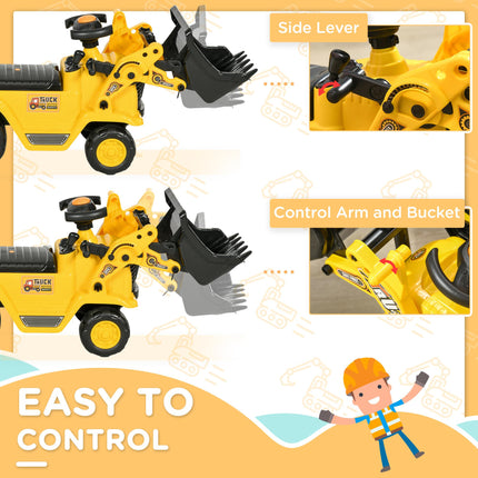 NO POWER 3-in-1 Ride On Toy Bulldozer Digger Tractor Pulling Cart - Yellow