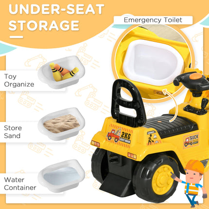 NO POWER 3-in-1 Ride On Toy Bulldozer Digger Tractor Pulling Cart - Yellow
