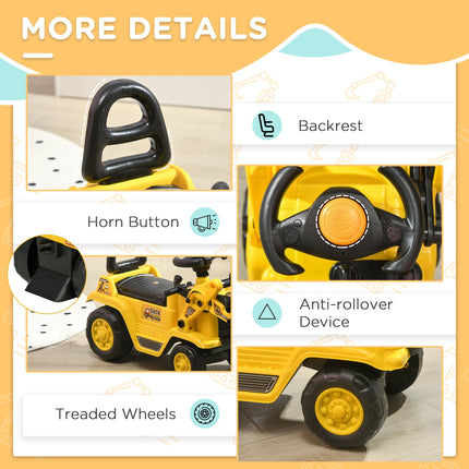 NO POWER 3-in-1 Ride On Toy Bulldozer Digger Tractor Pulling Cart - Yellow