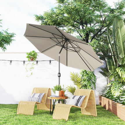 3 Metre Tilting Garden Parasol with Crank Handle and Steel Frame - Light Grey