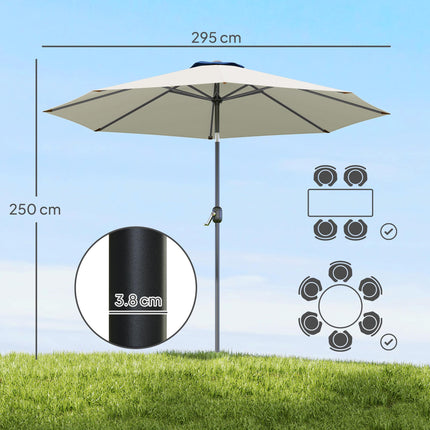 3 Metre Tilting Garden Parasol with Crank Handle and Steel Frame - Light Grey