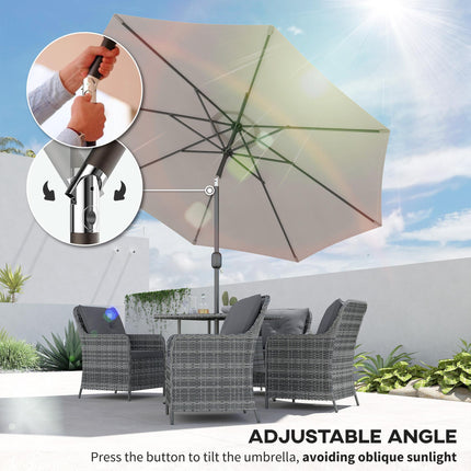 3 Metre Tilting Garden Parasol with Crank Handle and Steel Frame - Light Grey
