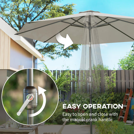3 Metre Tilting Garden Parasol with Crank Handle and Steel Frame - Light Grey