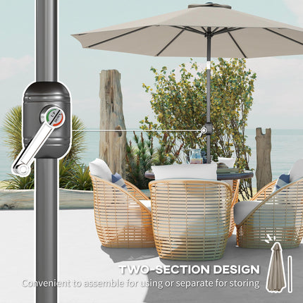 3 Metre Tilting Garden Parasol with Crank Handle and Steel Frame - Light Grey
