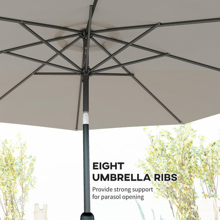 3 Metre Tilting Garden Parasol with Crank Handle and Steel Frame - Light Grey