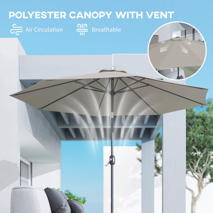 3 Metre Tilting Garden Parasol with Crank Handle and Steel Frame - Light Grey