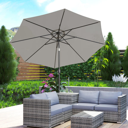 3 Metre Tilting Garden Parasol with Crank Handle and Steel Frame - Light Grey