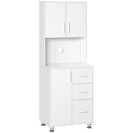 Modern Kitchen Cupboard with 3 Drawers, Storage Cabinets & Open Countertop - White