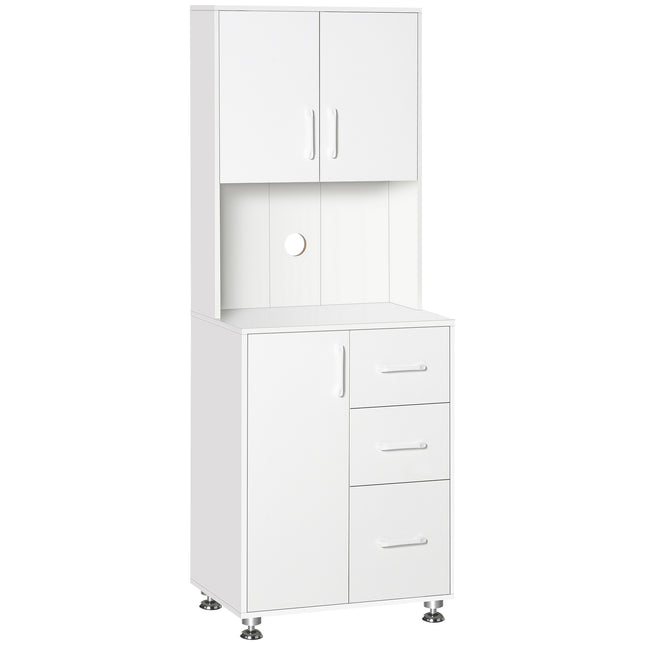 Modern Kitchen Cupboard with 3 Drawers, Storage Cabinets & Open Countertop - White