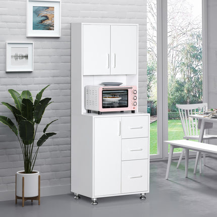 Modern Kitchen Cupboard with 3 Drawers, Storage Cabinets & Open Countertop - White