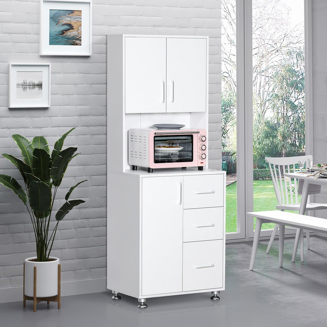 Modern Kitchen Cupboard with 3 Drawers, Storage Cabinets & Open Countertop - White