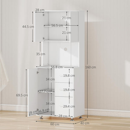 Modern Kitchen Cupboard with 3 Drawers, Storage Cabinets & Open Countertop - White