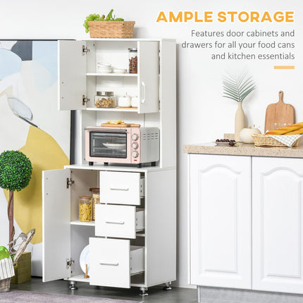 Modern Kitchen Cupboard with 3 Drawers, Storage Cabinets & Open Countertop - White