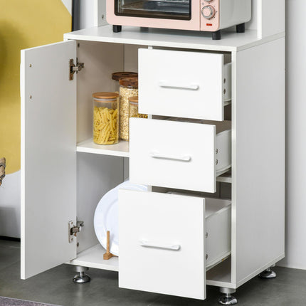 Modern Kitchen Cupboard with 3 Drawers, Storage Cabinets & Open Countertop - White