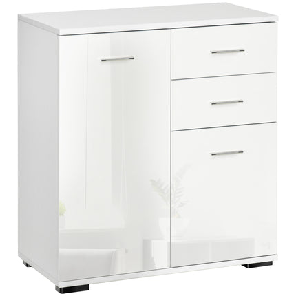 High Gloss Side Cabinet 71x35x76 cm with Drawers and Adjustable Shelf - White