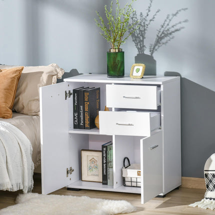 High Gloss Side Cabinet 71x35x76 cm with Drawers and Adjustable Shelf - White