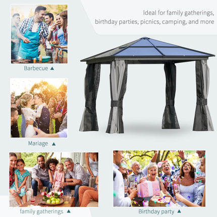 3 x 3 Metre Aluminium Frame Gazebo with UV Resistant Roof and Mosquito Netting - Black