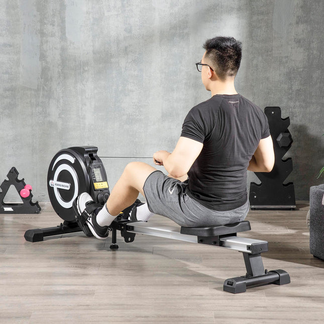Adjustable Magnetic Rowing Machine with LCD Monitor and Aluminium Frame - Black