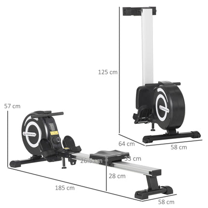Adjustable Magnetic Rowing Machine with LCD Monitor and Aluminium Frame - Black