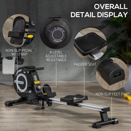 Adjustable Magnetic Rowing Machine with LCD Monitor and Aluminium Frame - Black