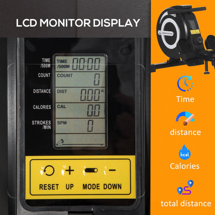 Adjustable Magnetic Rowing Machine with LCD Monitor and Aluminium Frame - Black