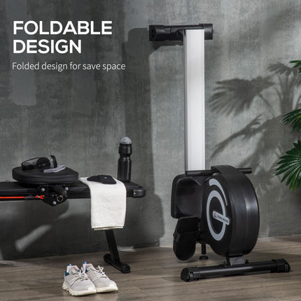 Adjustable Magnetic Rowing Machine with LCD Monitor and Aluminium Frame - Black