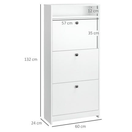 Shoe Storage Cabinet with 3 Drawers for 18 Pairs - White