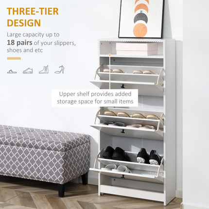Shoe Storage Cabinet with 3 Drawers for 18 Pairs - White
