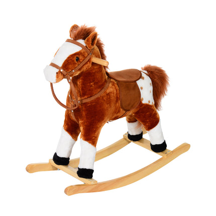 Wooden Rocking Horse with Sound Handle Grip Traditional Toy Fun Gift - Brown