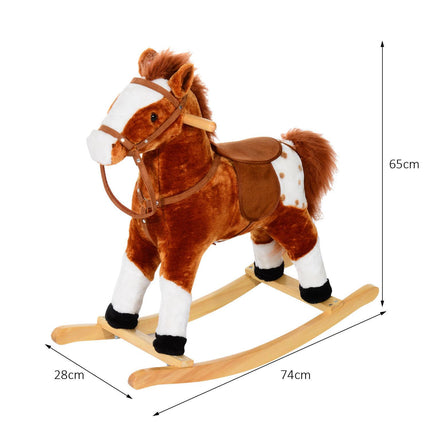 Wooden Rocking Horse with Sound Handle Grip Traditional Toy Fun Gift - Brown