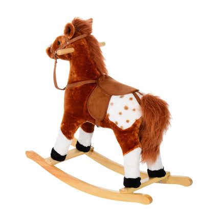 Wooden Rocking Horse with Sound Handle Grip Traditional Toy Fun Gift - Brown