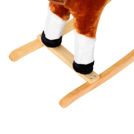 Wooden Rocking Horse with Sound Handle Grip Traditional Toy Fun Gift - Brown