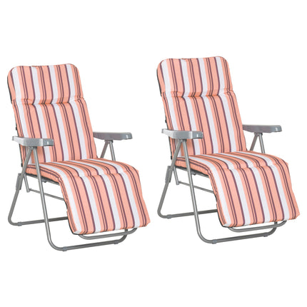 Set of 2 Foldable Adjustable Garden Sun Lounger with Cushioned Seat - Orange and White