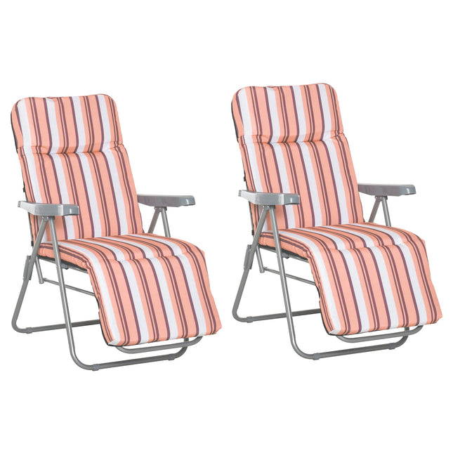 Set of 2 Foldable Adjustable Garden Sun Lounger with Cushioned Seat - Orange and White