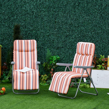 Set of 2 Foldable Adjustable Garden Sun Lounger with Cushioned Seat - Orange and White