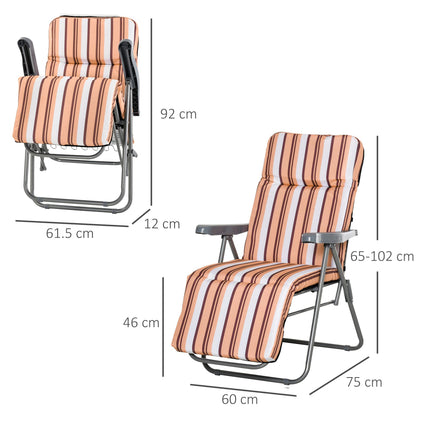 Set of 2 Foldable Adjustable Garden Sun Lounger with Cushioned Seat - Orange and White