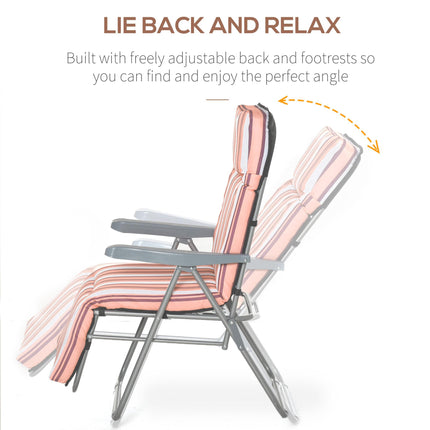 Set of 2 Foldable Adjustable Garden Sun Lounger with Cushioned Seat - Orange and White