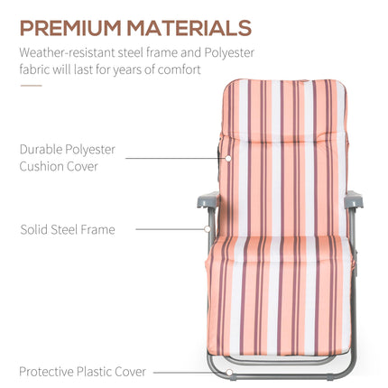 Set of 2 Foldable Adjustable Garden Sun Lounger with Cushioned Seat - Orange and White
