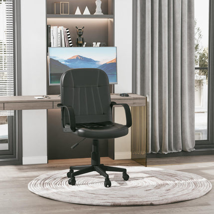 Swivel Executive PU Leather Office and Gaming Chair with Armrests - Black