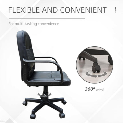 Swivel Executive PU Leather Office and Gaming Chair with Armrests - Black