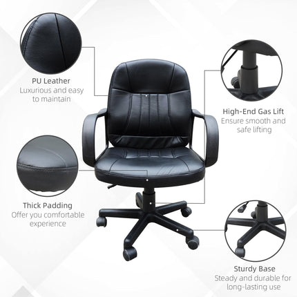 Swivel Executive PU Leather Office and Gaming Chair with Armrests - Black