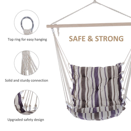 Outdoor Hanging Rope Chair with Soft Padded Seat & Backrest, Garden Hammock Chai