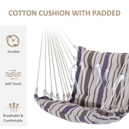 Outdoor Hanging Rope Chair with Soft Padded Seat & Backrest, Garden Hammock Chai