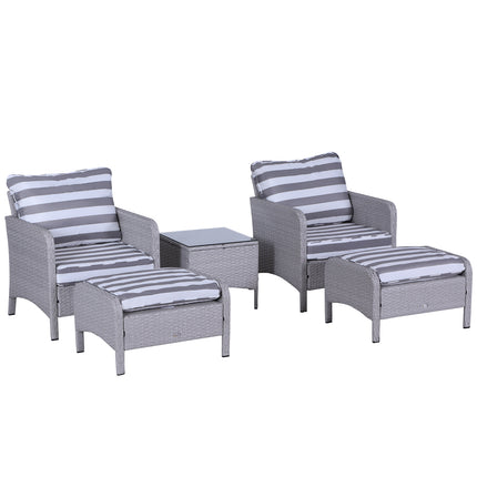 5 Piece PE Rattan Garden Furniture Set with Cushions and Glass Table - Grey