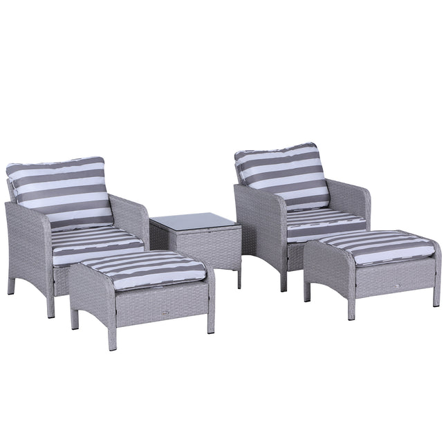 5 Piece PE Rattan Garden Furniture Set with Cushions and Glass Table - Grey