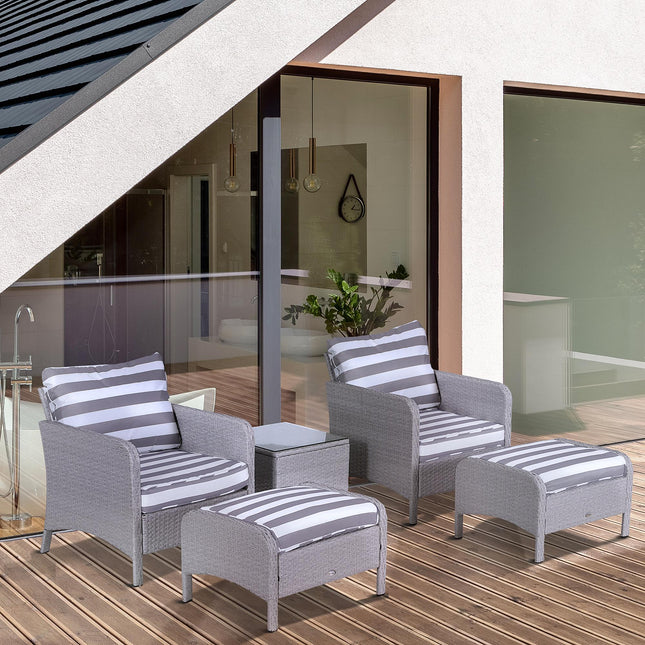 5 Piece PE Rattan Garden Furniture Set with Cushions and Glass Table - Grey