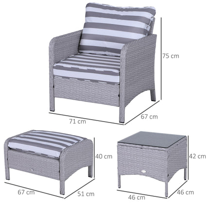 5 Piece PE Rattan Garden Furniture Set with Cushions and Glass Table - Grey