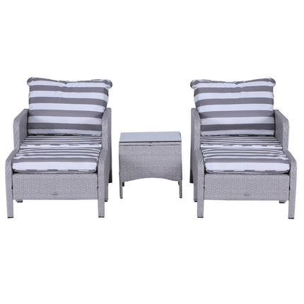 5 Piece PE Rattan Garden Furniture Set with Cushions and Glass Table - Grey