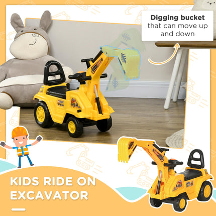 2 in 1 Kids Ride On Tractor Pull Cart with Bucket, Under Seat Storage, Horn, Hig